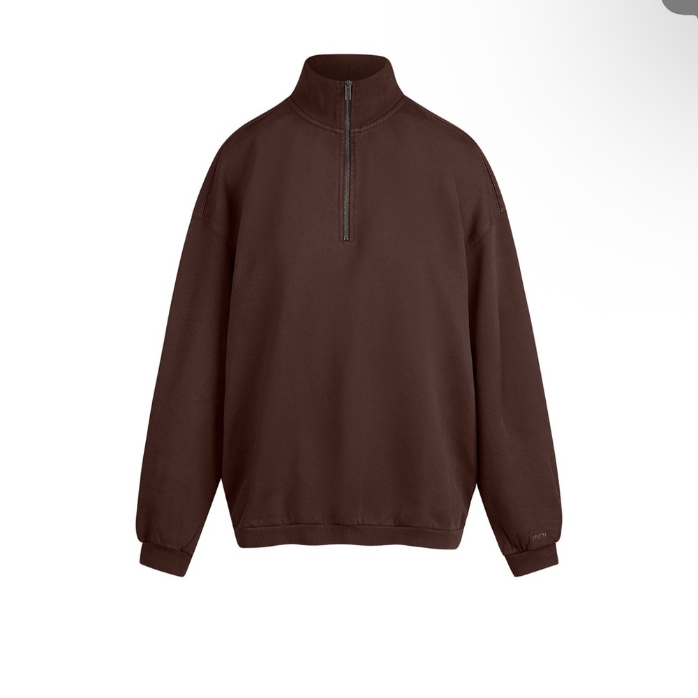 NWT SKIMS Boyfriend Fleece Oversized Zip-Up Espresso Sweater Small